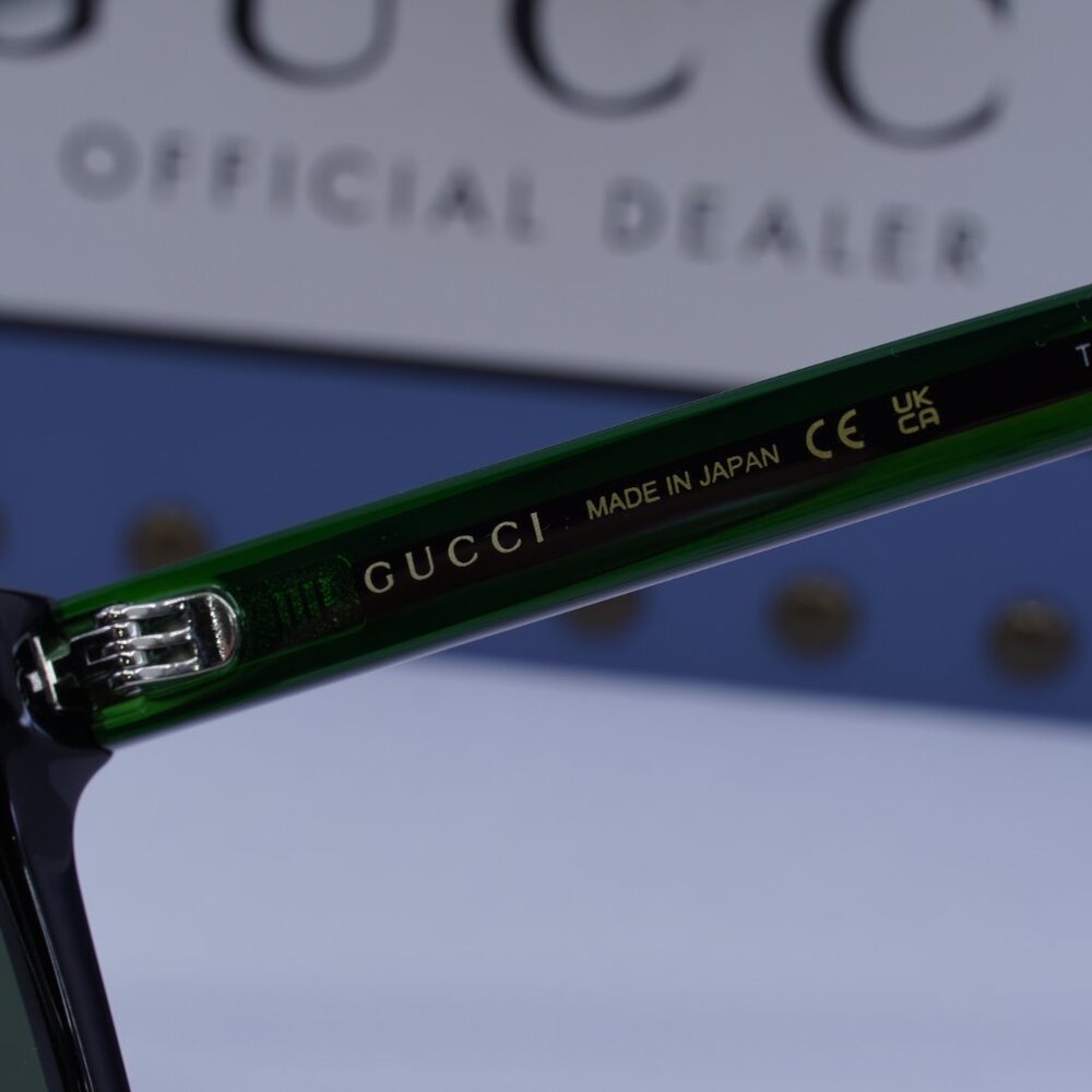 Gucci GG0057SKN 002 Square Men Sunglasses - Black\Green - Picture 3 of 10
